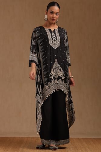 Soch Womens Black Muslin Ethnic Motifs Co-Ord Set With Zari
