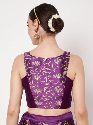 studio rasa Women's Dupion Block Printed Panelled Blouse for Festive Wedding Party (TPWC62554S_Purple_Small)