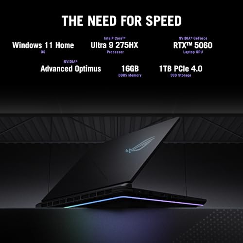 ASUS ROG Strix G16 (2025) Gaming Laptop, 16” ROG Nebula Display 16:10 2.5K 240Hz/3ms, NVIDIA® GeForce RTX™ 5060 GPU, Intel® Core™ Ultra 9 Processor 275HX, 16GB DDR5, 1TB SSD, Wi-Fi 7, Wind11 Home