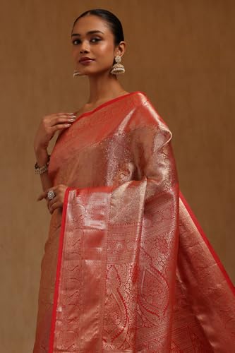 Soch Womens Onion Pink Silk Blend Zari Woven Saree