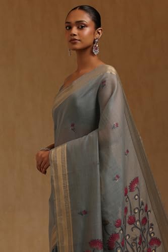 Soch Womens Blue Chanderi Floral Woven Design Saree
