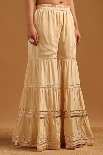 Soch Womens Cream Tissue Floral Printed Salwar Suit With Mirror Work