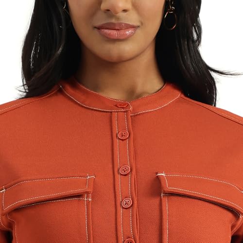 United Colors of Benetton Women's Nylon Blend Regular Knee-Length Dresses (25A4WVNDR206I901_Orange