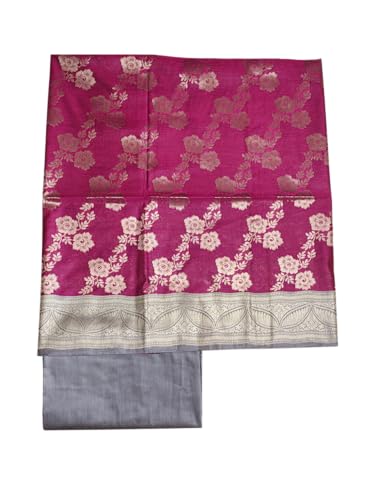Ivikta Banarasi Silk Unstitched Salwar Suit Set with Dupatta for Women | Rajasthani Silk Dress Material (Dark Pink)