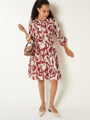 Max Women Printed Shirt Dress (Off White_S)