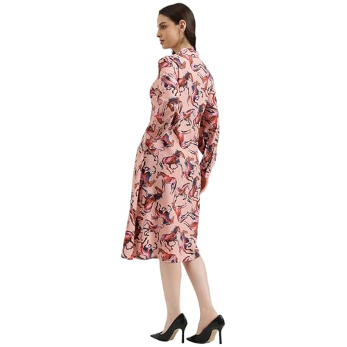 United Colors of Benetton Regular Fit Regular Collar Printed Dress (Size: M) - 26P4WVNDR308I904 Pink