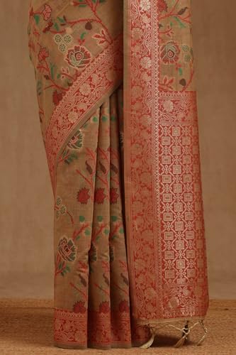 Soch Womens Beige Chanderi Floral Zari Woven Saree