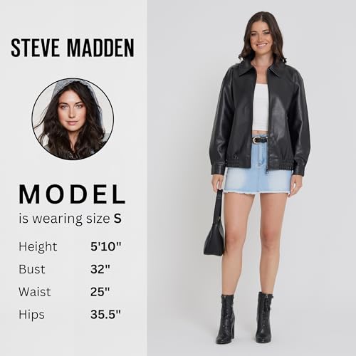 Steve Madden Leather Jacket Women – Faux Leather Oversized Bomber Jacket Women, Plus Size Motorcycle Jackets, Black, X-Large