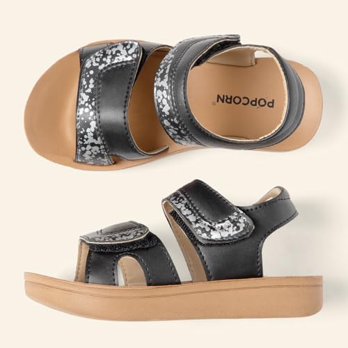 POPCORN Girls Fashion Black Sandals | Lightweight with Cushioned Support, Durable Construction, Ideal for Stylish & Comfortable Wear | 9 UK