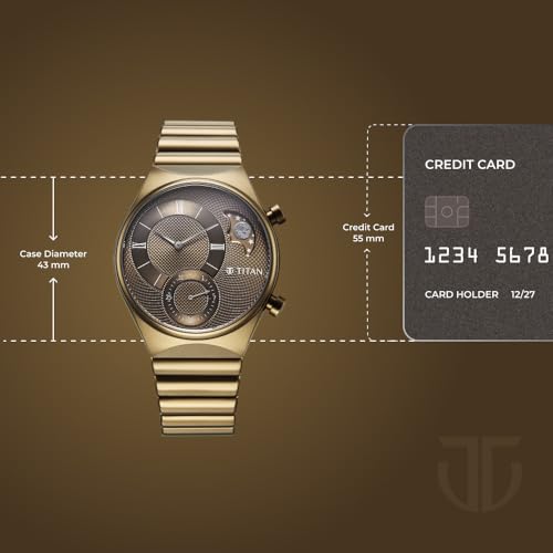 Titan Micromotors Analog with Date and Sun-Moon Sub-Dial and Khaki Dial Khaki Stainless Steel Strap Watch for Men - 90181QM01