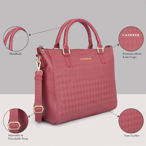Caprese Maddy Medium Textured Tote Bag for Women with Multi-Compartment | Elegant Shoulder Handbag with Adjustable & Detachable Strap | Fits Up to 16 Inch Laptop | Perfect for Office & Travel (Cherry)
