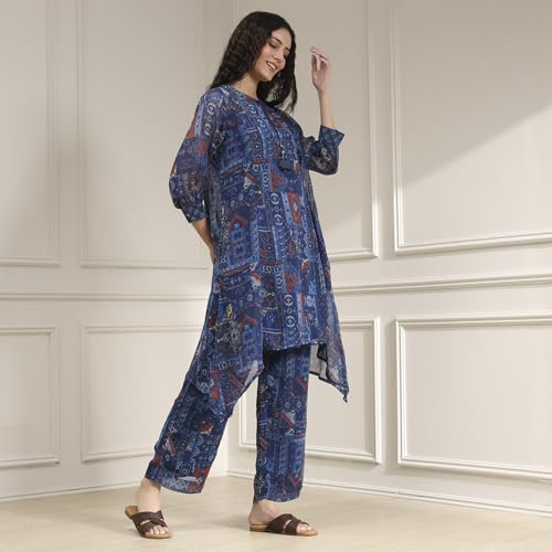 Biba Women's Polyester Kurta Set (VINWIN30555AW25BLU_Blue