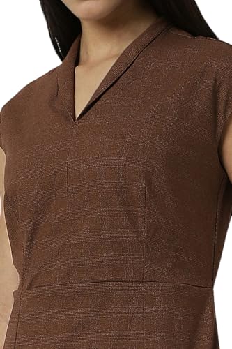 Van Heusen Women's Polyester Blend Modern Knee-Length Dress (VWDRFRGPZ76117_Brown