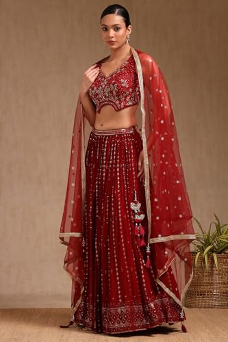 Soch Womens Maroon Viscose Embroidered Lehenga Choli With Cutdana