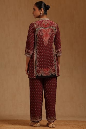 Soch Womens Brick Red Crepe Ethnic Motifs Co-Ords Set