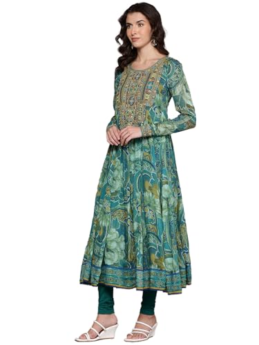 Blue Floriant Print Kurta with Churidar and Dupatta