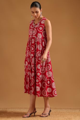 Soch Womens Magenta Cotton Bandhani Dress