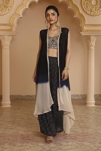 BIBA Women Black Viscose Georgette Bandhani Printed Fusion Set_36
