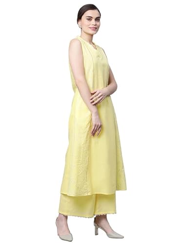 Ahalyaa Women Yellow Colour Cotton Printed Kurta Palazzo Set