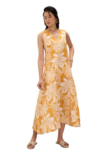 Marigold Lane by Pantaloons Women's Linen Blend Classic Mid-Calf Length Dress (SS25ETMDDRS00052N65A166_LightYellow