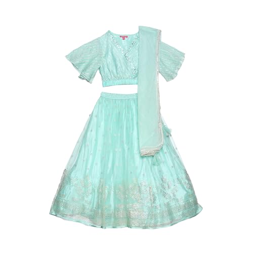 BIBA Girls Solid Polyester Blend Lehenga Set (KW5221_3_Green) (KW5221AW23MNT