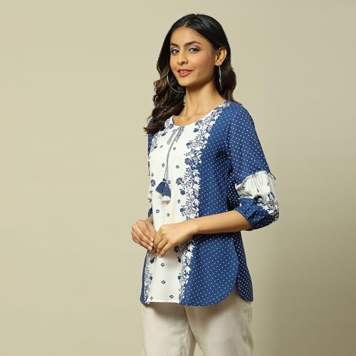 Rangriti Women's Regular Fit Blouse (RMMINDIETO18297SS23NBLUE_Blue