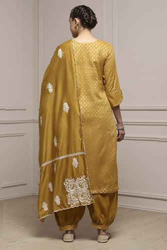 Biba Women Yellow Cotton Blend Thread Embroidered Unstitched Suit Set_FREE SIZE