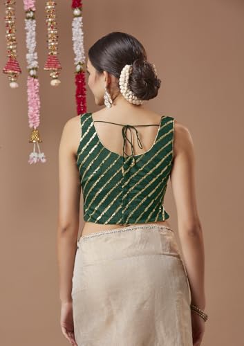 SALWAR STUDIO Green Georgette Sleeveless Readymade Blouse