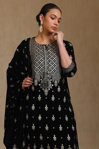 Soch Women's Velvet Salwar Suit Set (SLR-EWA4CD21214_Black