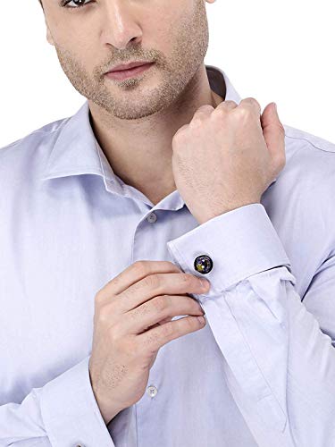 Peora Spinning Globe Earth Blue Formal Cufflinks Set Gift for Men