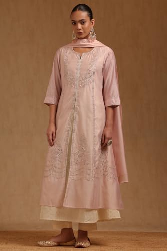 Soch Womens Pink Chanderi Floral Zari Embroidered Salwar Suit