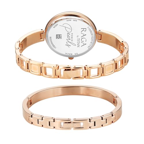 Titan Raga Power Pearls 2.0 with Quartz Analog Mother of Pearl Dial Rose Gold Brass Strap Watch for Women - 95224WM02F