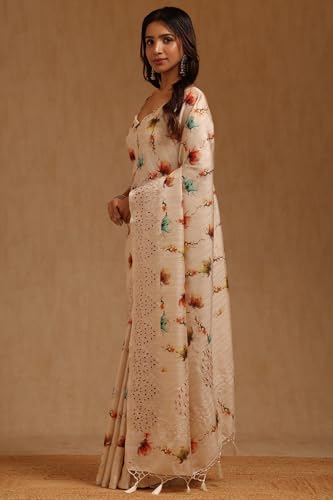 Soch Womens Cream Tussar Floral Printed Saree
