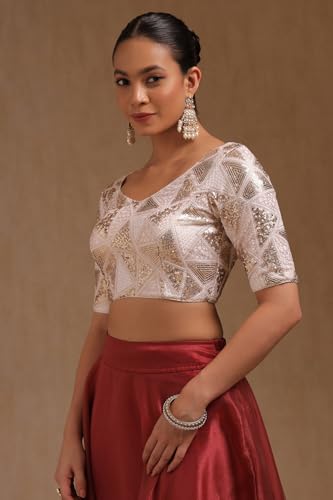 Soch Womens Cream Georgette Padded Blouse Sequins