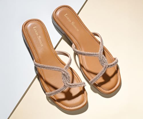 LOUIS STITCH Women's Fashion Flat Peach Pink Slip-On Sandals | Open Toe Cross Strap Flat Slipper for Ladies | LSOF-LDSL-CRCSSUL| (UK-3)