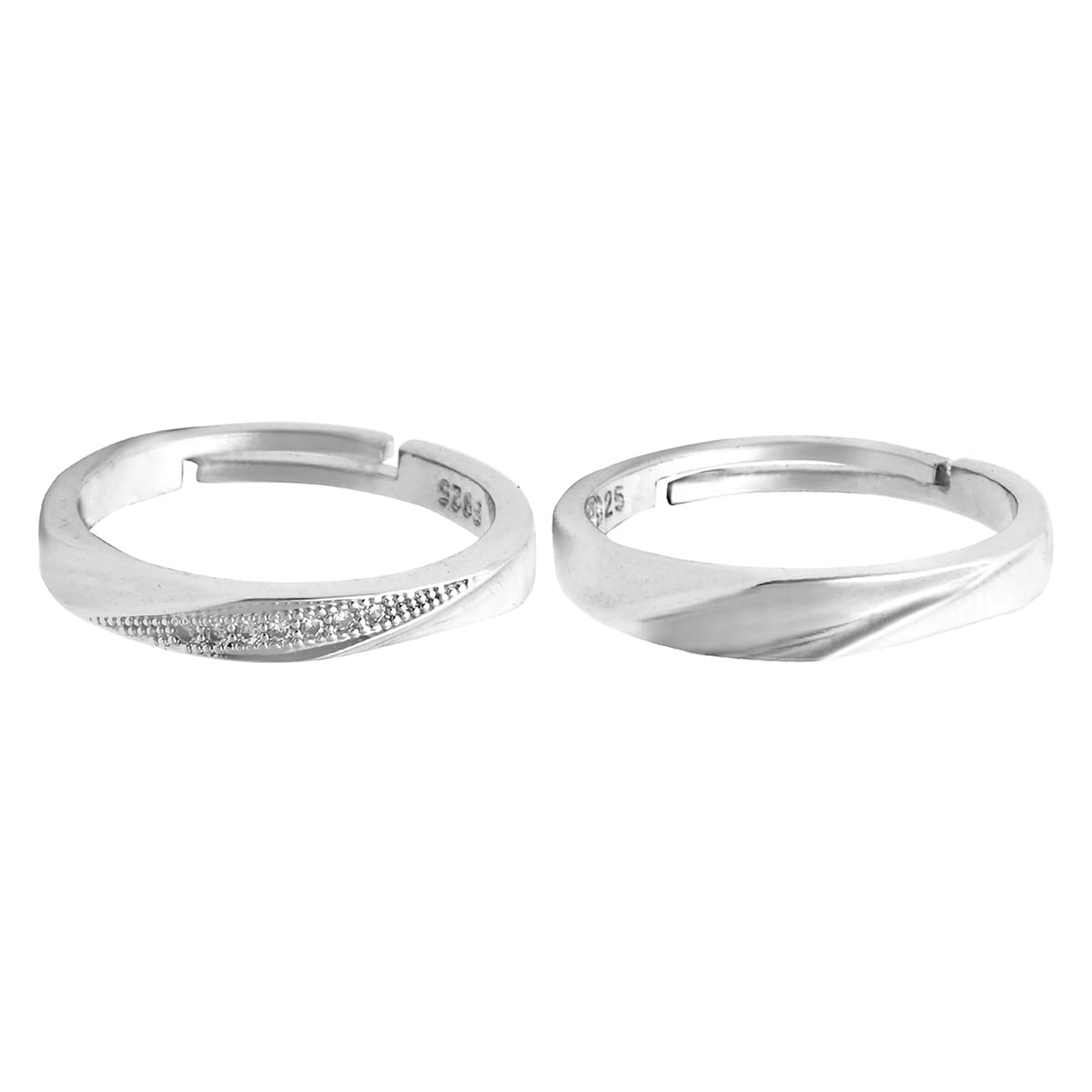 Karatcart Platinum Plated Silver Crystal Elegant Couple Adjustable Ring Gift for Men and Women