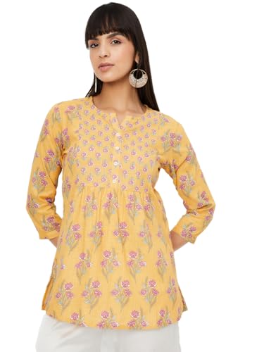 Max Women Floral Print A-line Kurti(Yellow_L)