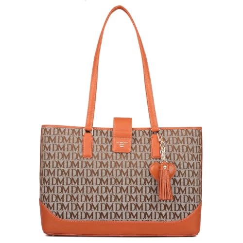 Da Milano Leather Shoulder Bag for Women - Beige & Orange (LB-01449A)