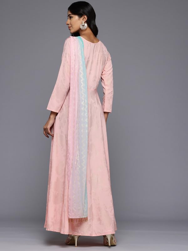 Ahalyaa Women's Crepe Empire Waist Maxi Casual Dress (AHEDCRFP-243 Pink