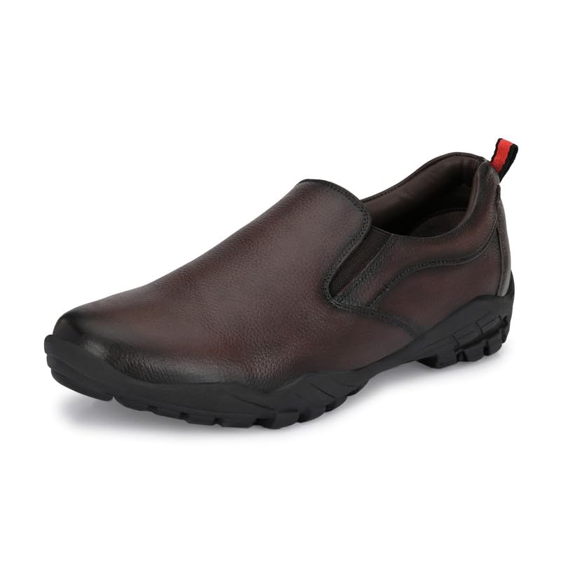 HITZ Men's Brown Leather Slip-On Formal Shoes - UK 8