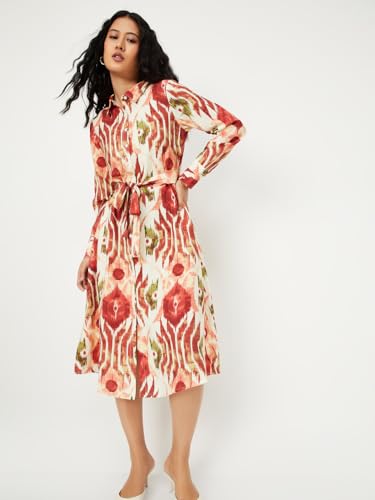 Max Women's Polyester A-Line Below The Knee Dress (EC58003_Multi Multicolour