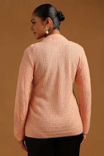Soch Womens Peach Acrylic Knitted Cardigan with Beads and Stones