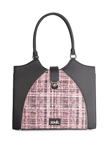 ZOUK Harriet Office Bag for Women – Stylish Vegan Leather Laptop Bag with Buckle Detailing | Formal Work Bag with iPad Compartment, Multiple Pockets & Water-Resistant Lining | Cashmere Noir (Pink)