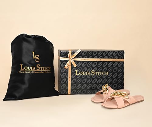 LOUIS STITCH Women’s Slip-On Cross Strap Flat Sandals | Comfortable Peach Ladies Sandal | LSOF-FI04-CSBPE | UK-5