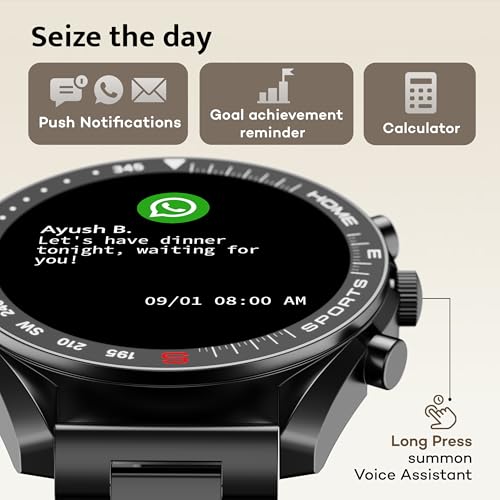 GOBOULT Mirage Smart Watch 1.39''HD Screen, Bluetooth Calling, IP67, Zinc Alloy Frame, 500 Nits Brightness, AI Voice Assistant, SpO2 Monitoring, 120+ Sports Mode (Coal Black)