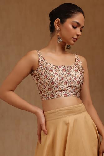 Soch Womens Cream Art Silk Floral Print Padded Blouse