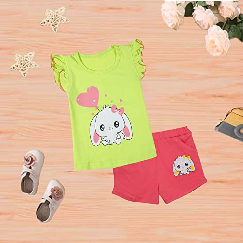 CATCUB Girl's Cotton Top & Shorts/hot Pants(CC-191-0-1G; Green; 6-12 Months)