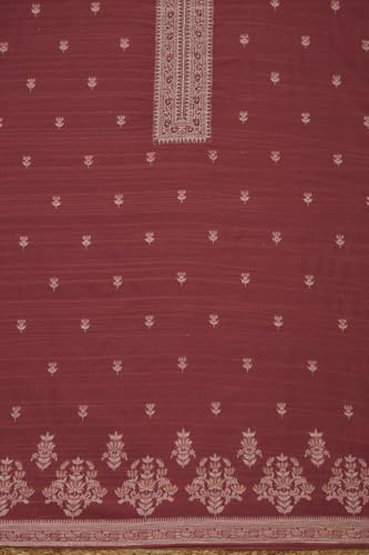 Soch Womens Rust Art Tussar Floral Print Unstitched Dress Material With Pearl