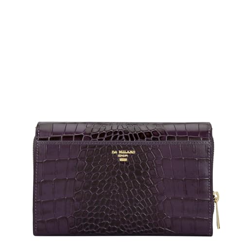 Da Milano Premium Leather Sling Wallet for Women | Multi Compartment Travel Wallet - Purple (10014A)