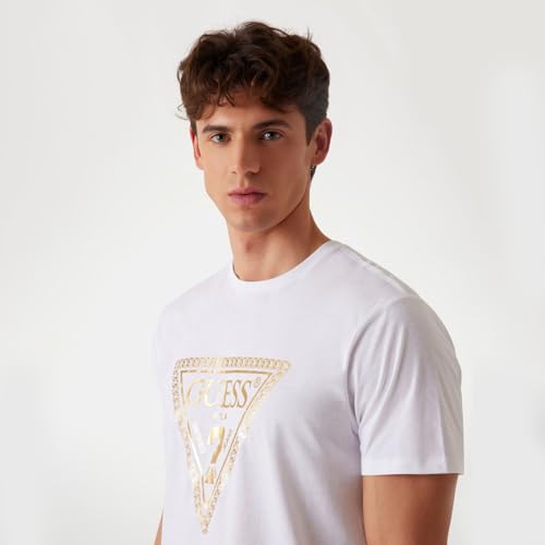 GUESS Men Pure White Brand Logo Regular Fit T-Shirt